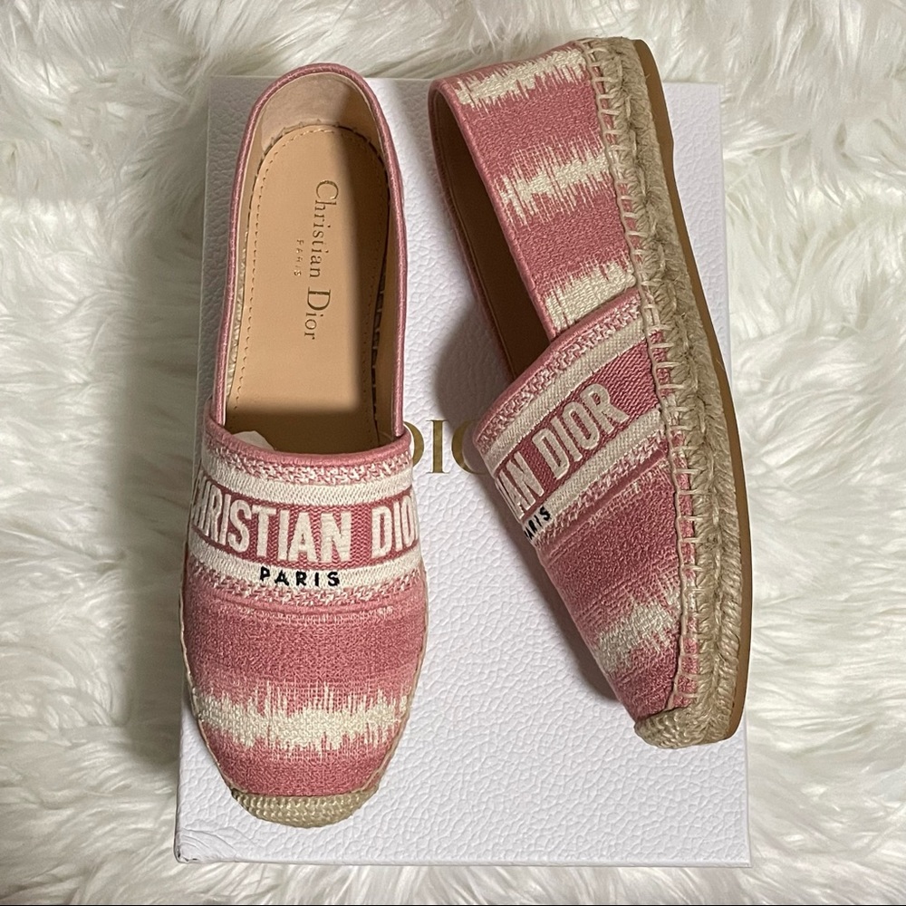 DIOR Pink Granville D Stripes Cotton Nude Logo Embroidered Espadrille 40